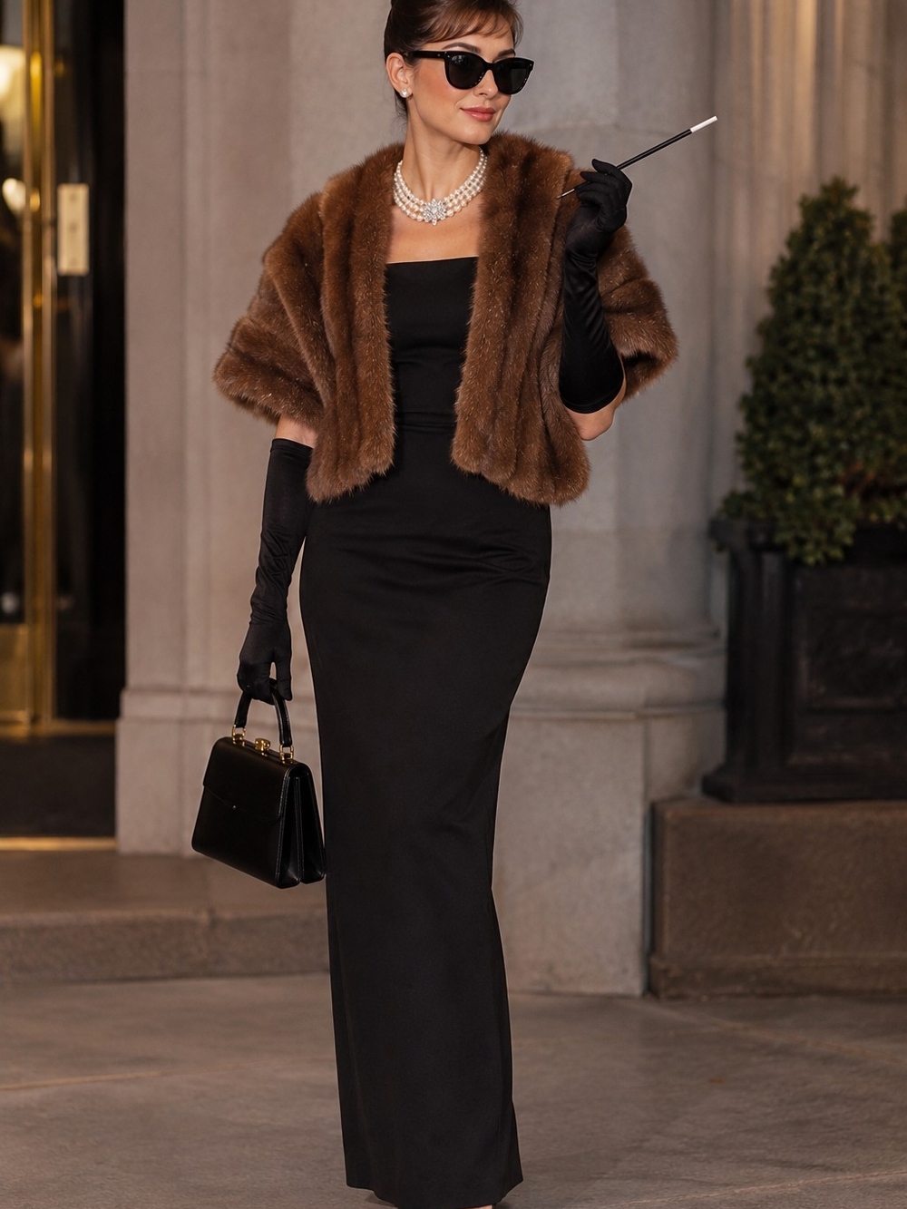 DIY Audrey Hepburn Halloween Costume Mink Fur Shawl With Pockets